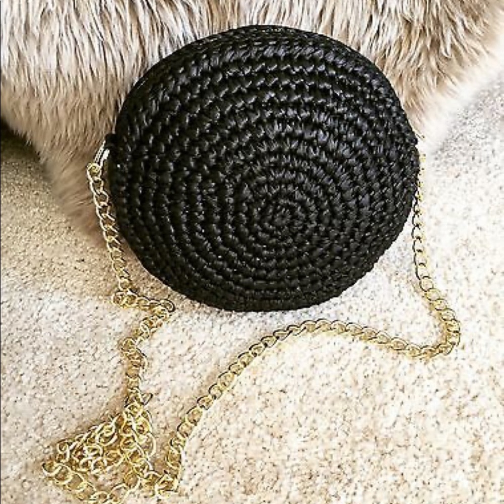 Crochet faux raffia shoulder cross body round bag